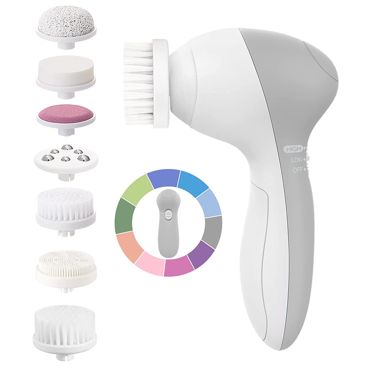 230816033401094_1 Facial Cleansing Brush Face Scrubber: COSLUS 7in1 JBK-D Electric Exfoliating Spin Cleanser Device Waterproof Deep Cleaning Exfoliation Rotating Spa Machine - Electronic Acne Skin Wash Spinning System - Image 1